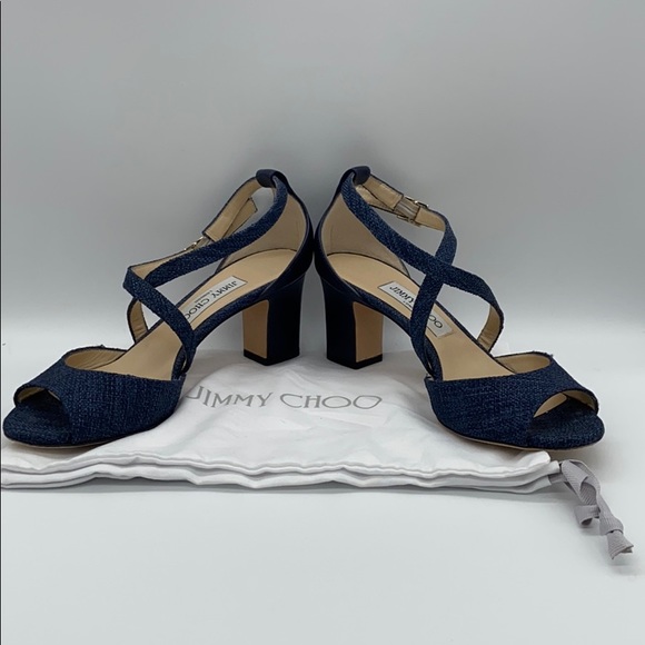 Jimmy Choo Carrie Denim Fabric & Leather Sandal 8B - Picture 4 of 9